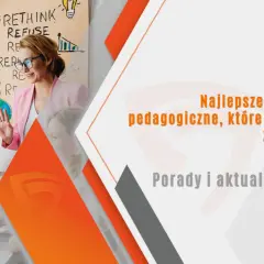 Nauczycielka w różowej marynarce i uczennica przy biurku, obok tablica z napisem "Rethink".
