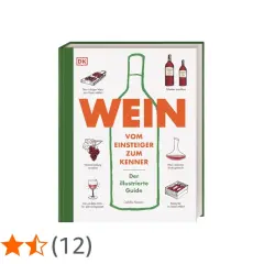 Buchcover "Wein vom Einsteiger zum Kenner" mit Illustrationen verschiedener weinsorten, Trauben und Weinglas.