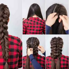 Tutorial paso a paso para hacer trenzas boxeadora. Cabello castaño dividido en dos secciones y trenzado.