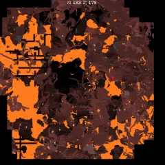 Mapa świata Xaero ukazuje podziemny krajobraz pełen lawy i ciemnych jaskiń.