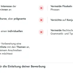 Tipps für die Einleitung deiner Bewerbung: Interesse wecken, prägnant formulieren, individuell gestalten. Vermeide Floskeln, Konjunktive und Fehler.