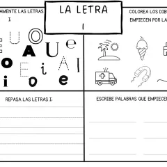 Hoja de actividades para niños sobre la letra i. Incluye ejercicios de identificación, coloreado y escritura de la letra i.