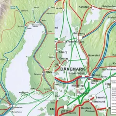 Karte zeigt das **sweden railway** Netz mit Verbindungen nach Deutschland, Finnland und Dänemark.