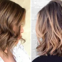 Cabello castaño con reflejos rubios, peinado en ondas sueltas y despeinadas.