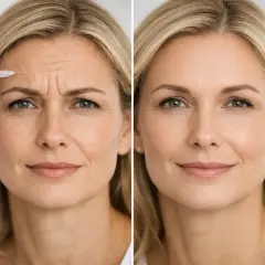Före- och efterbilder visar hur man kan få bort rynkor i pannan med en injektion.