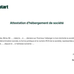 Attestation d'hébergement de société. Ce document officiel certifie l'hébergement d'une société à une adresse donnée.