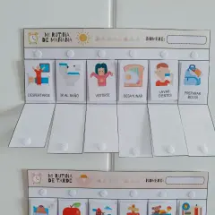 Tabla imprimible rutinas diarias para niños. Ayuda a organizar el día con actividades como despertar, ir al baño, vestirse, desayunar, lavarse los dientes y preparar la bolsa.