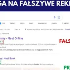 Oszukani przez Nest Bank? Uważaj na fałszywe reklamy! Czerwona strzałka wskazuje fałszywą stronę web-nestbank.com, zielona prawdziwą nestbank.pl.