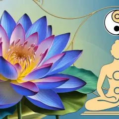Flor de loto azul, símbolo de pureza y renacimiento espiritual. Meditación y equilibrio con el Yin Yang.