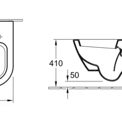 Rysunek techniczny sedesu z widokiem z góry i z boku. Podane wymiary sedesu: 565 mm wysokości, 375 mm szerokości, 410 mm głębokości.