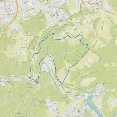 Karte mit markierten **leichte wanderwege wuppertal** entlang der Wupper und durch bewaldete Hügel.