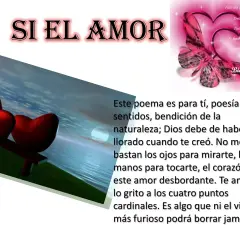 Corazones rojos en un paisaje, junto a un poema que celebra la amistad. Bonitos poemas de amistad que expresan amor y gratitud.