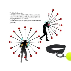 Diagrams illustrate reflex ball training with silhouettes of boxers and a tennis ball on a string, showing how to improve hand-eye coordination.