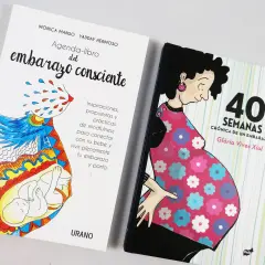 Dos libros sobre el embarazo: "Agenda-libro del embarazo consciente" y "40 semanas, crónica de un embarazo". Son como cuentos para adolescentes que esperan un bebé.