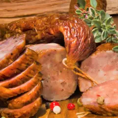 Apetyczny przepis na 10 kg kiełbasy. Wędzona, pokrojona, z ziołami i pieprzem.