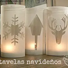 Portavelas manualidades para niños con diseños de copo de nieve, casita y ciervo. ¡Perfectos para decorar en Navidad!
