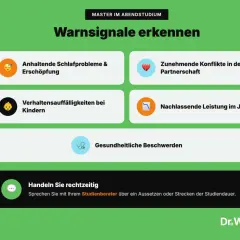 Warnsignale erkennen: Schlafprobleme, Konflikte, Verhaltensauffälligkeiten, Leistungseinbußen, Beschwerden. Wichtig für das Abendstudium: Handeln Sie rechtzeitig!
