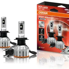 Dwie żarówki led h7 z homologacją OSRAM Night Breaker LED START, opakowanie i akcesoria.