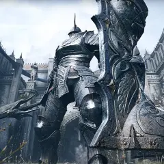 Rycerz w lśniącej zbroi, gotowy do walki w świecie Demon's Souls Remake PC. Potężna tarcza i miecz czekają na wyzwania.