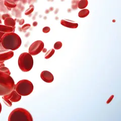 Czerwone krwinki unoszą się w strumieniu, tworząc dynamiczny obraz. Ich kształt, charakterystyczny dla rdw-cv, sugeruje zdrowy przepływ.