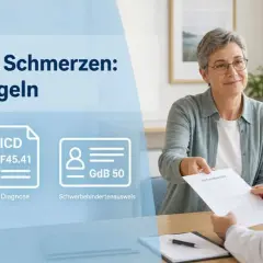 Arztgespräch über Schmerzen und GdB. Neue Regeln für Morbus Bechterew-Patienten mit Schwerbehindertenausweis.