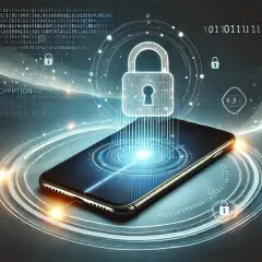 Telefon z symbolami kłódki i tekstem "END-TO-END ENCRYPTION" w cyfrowym świecie.