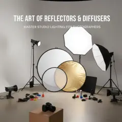 Studio lighting setup with reflectors, diffusers, and strobes. Learn photo studio lighting tips to master the art of reflectors & diffusers.