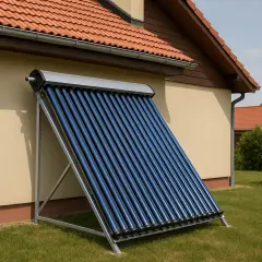 Kolektor słoneczny ciśnieniowy czy bezciśnieniowy? Ten nowoczesny kolektor rurowy na ścianie domu to ekologiczne rozwiązanie do podgrzewania wody.