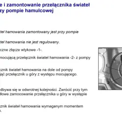 Przełącznik świateł hamowania Audi przy pompie hamulcowej, z numerami 1 i 2.