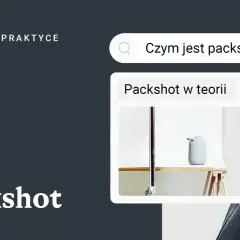 Wyszukiwanie "Czym jest packshot" i "Packshot w teorii". Na ekranie widoczny jest cennik usług fotograficznych.
