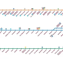 Mappe delle linee A, B e C della metropolitana di Roma, con le fermate e le intersezioni.
