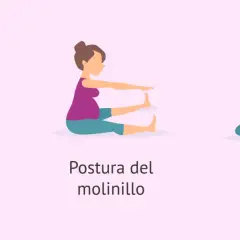 Ilustraciones de yoga para embarazo primer trimestre: postura del sastre, molinillo y paloma.