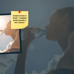 Une femme boit de l'eau sous le soleil. L'image souligne l'importance de l'hydratation sportif par temps chaud.