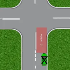 Zakaz parkowania bliżej niż 10 metrów od przejścia dla pieszych. Zielony samochód stoi za blisko.