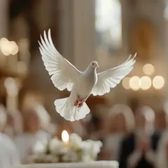 Biały gołąb symbolizujący Ducha Świętego unosi się nad zgromadzonymi w kościele. Czy na bierzmowanie dostaje się prezenty?