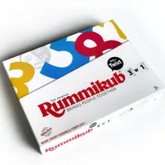 Pudełko gry Rummikub z napisem "BRINGS PEOPLE TOGETHER". Poznaj zasady Rummikub i baw się świetnie!
