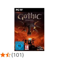 Cover des Spiels "Gothic 1 Remake" mit einer düsteren Fantasy-Szene und Helden im Kampf gegen eine monströse Kreatur.