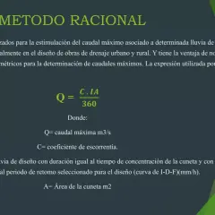 Fórmula del método racional para calcular el caudal máximo en sistemas de drenaje.