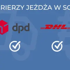 Sprawdź, czy dpd dostarcza w soboty. Obok logo InPost, DPD, DHL i FedEx znajdują się zielone znaczniki, sugerujące dostępność usług w weekend.