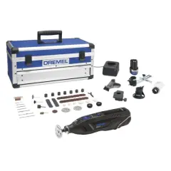Zestaw Dremel 8260 z walizką, narzędziem wielofunkcyjnym, ładowarką i licznymi akcesoriami do precyzyjnych prac.