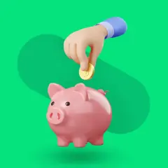 Różowa świnka skarbonka, do której ręka wrzuca monetę. Idealny symbol dla aplikacji do oszczędzania pieniędzy.