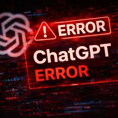 Czerwony komunikat "ERROR ChatGPT ERROR" na tle cyfrowego szumu. Wygląda na to, że chat gpt nie działa.