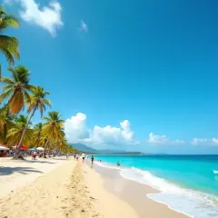 Piękna plaża z palmami i turkusową wodą. Idealne miejsce na wakacje. Kiedy jechać do Meksyku? Teraz!