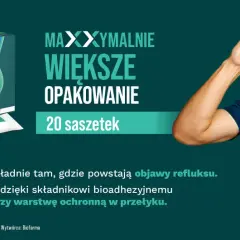 Mężczyzna przyjmuje saszetkę ESOXX ONE, która tworzy ochronną warstwę w przełyku, łagodząc objawy refluksu.