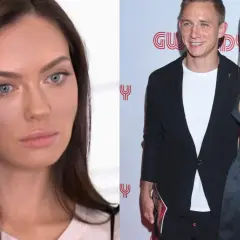 Edyta Zając Rzeźniczak w ciąży, uśmiechnięta z partnerem na ściance.