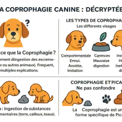 Illustration expliquant la coprophagie canine. Un chien mange ses crottes, un comportement aux multiples causes.