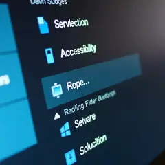 Zbliżenie na ekran telefonu z menu: "Servlection", "Accessibility", "Rope...".