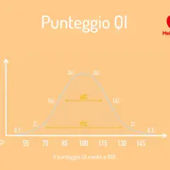 Grafico a campana che illustra la distribuzione del punteggio QI nella popolazione, con il punteggio medio a 100.