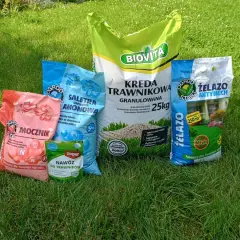 Różne nawozy do trawników i roślin: mocznik, saletra amonowa, kreda granulowana, nawóz z żelazem. Jaki nawóz na trawę wybrać?