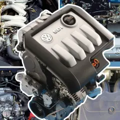 Silnik Volkswagen SDI, klasyczny diesel bez turbiny, w otoczeniu innych jednostek napędowych.